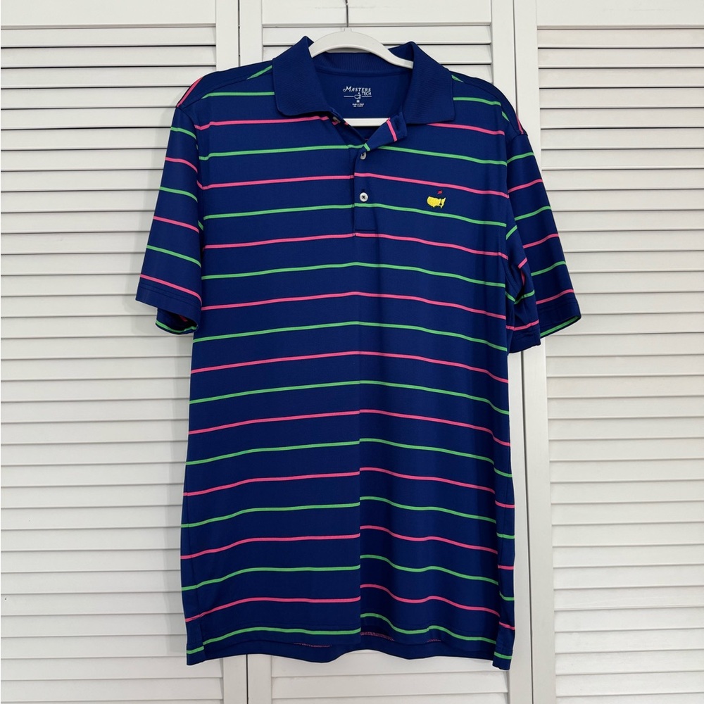 Masters Tech Performance Multicolor Striped Polo Shirt Sz M Preppy Golf
